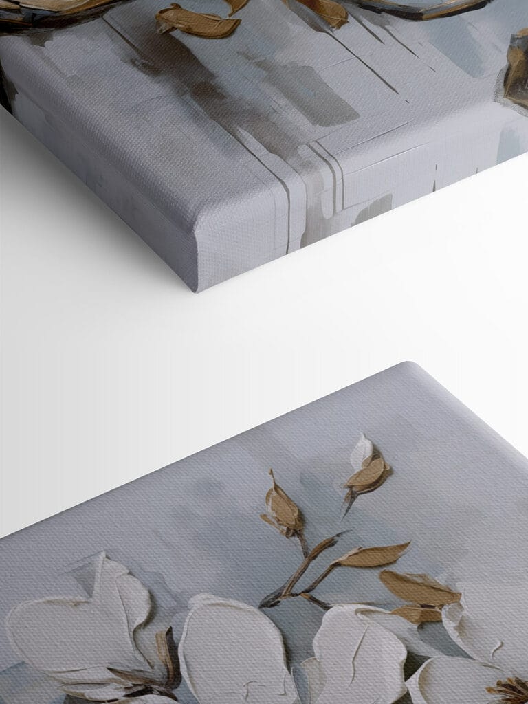 Painting of white flowers on a branch Painting of white flowers on a branch