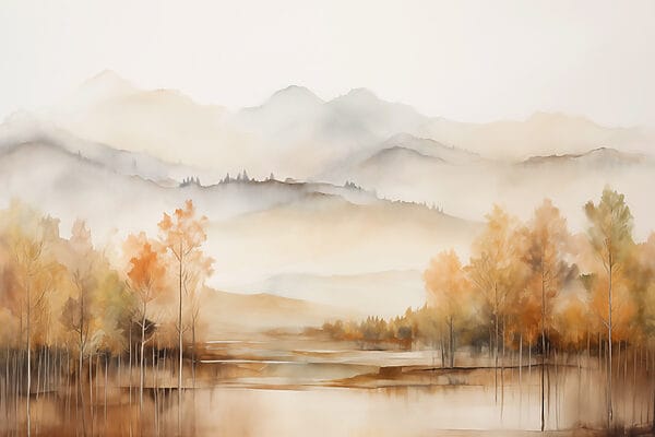 Aquarelle d'arbres et de montagnes Aquarelle d'arbres et de montagnes