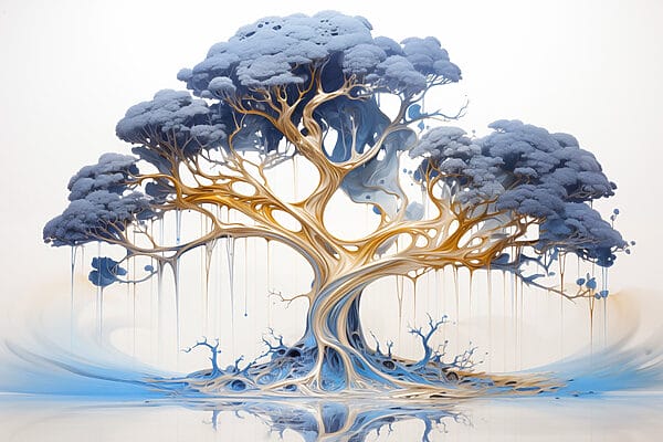 Arbre aux feuilles bleues et jaunes Arbre aux feuilles bleues et jaunes