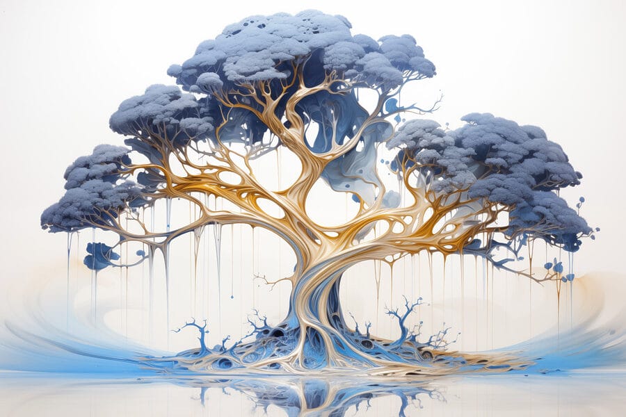 Arbre aux feuilles bleues et jaunes Arbre aux feuilles bleues et jaunes
