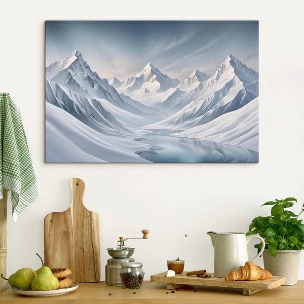 Chaîne de montagnes enneigées avec un lac Chaîne de montagnes enneigées avec un lac