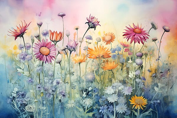 Peinture de fleurs dans un champ Peinture de fleurs dans un champ