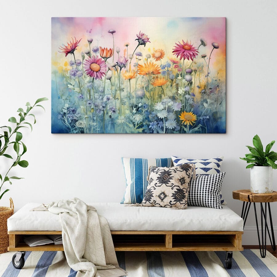Peinture de fleurs dans un champ