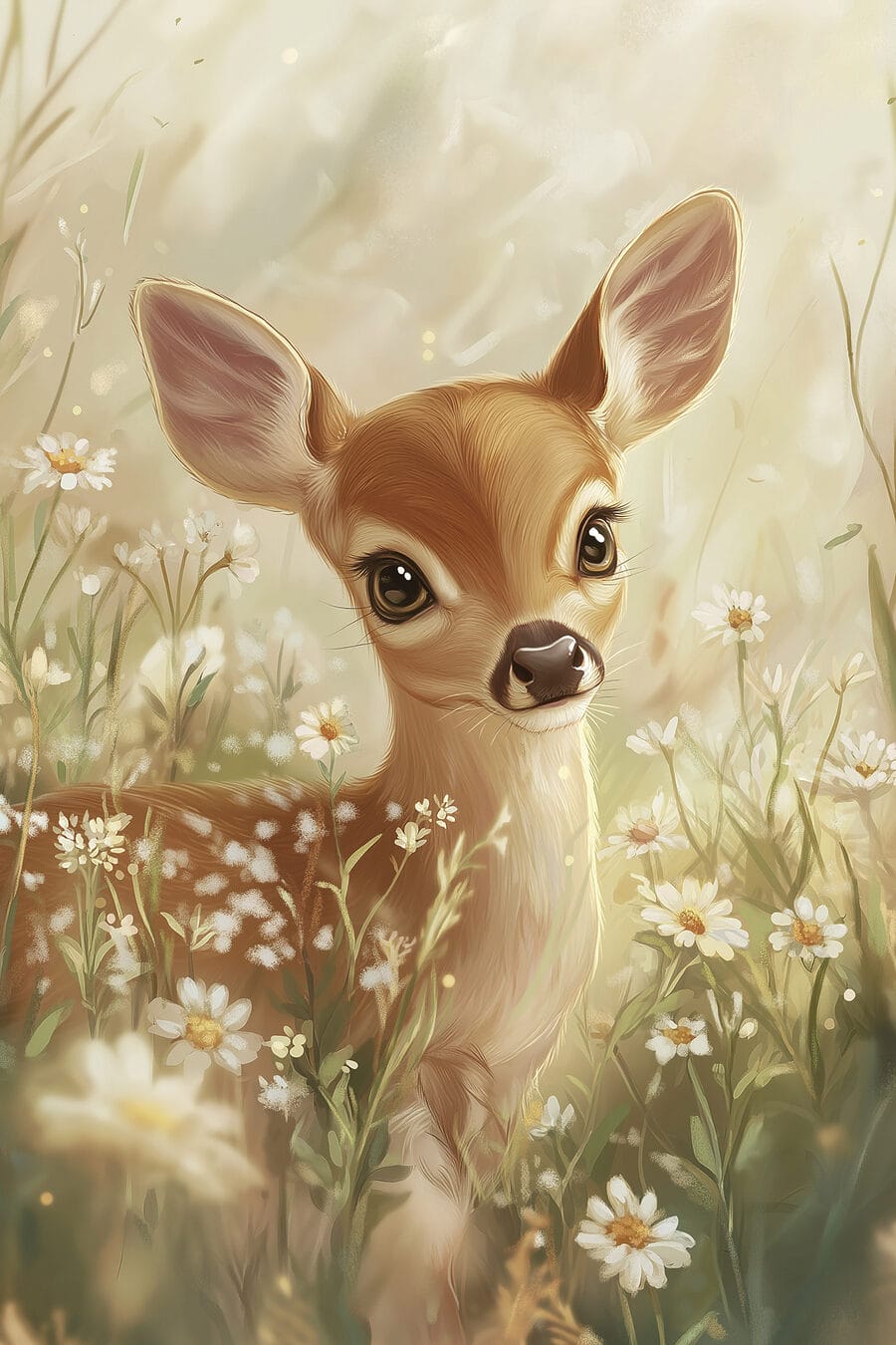 Bébé cerf dans un champ de fleurs
