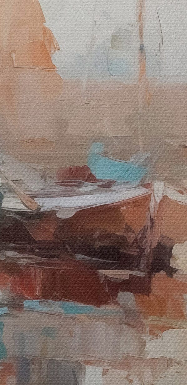 Painting of boats in a harbor