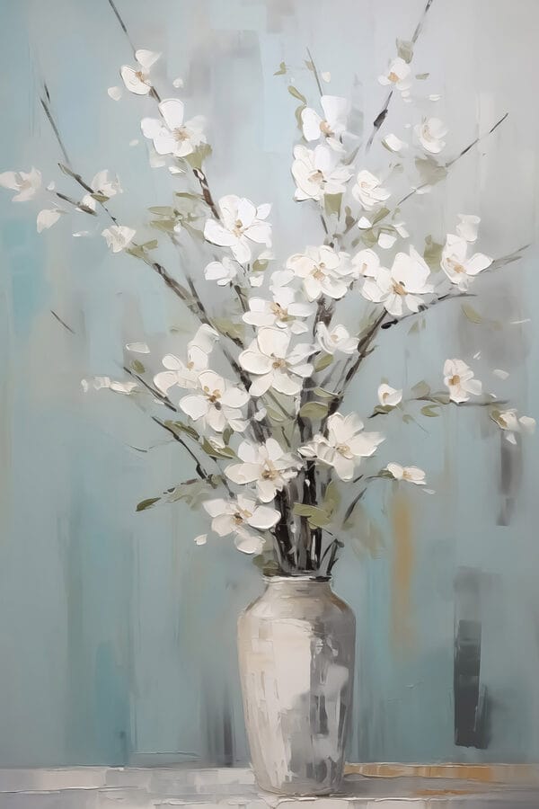Peinture d'un vase avec des fleurs blanches Peinture d'un vase avec des fleurs blanches