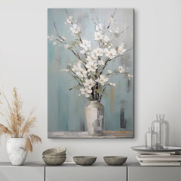 Peinture d'un vase avec des fleurs blanches Peinture d'un vase avec des fleurs blanches