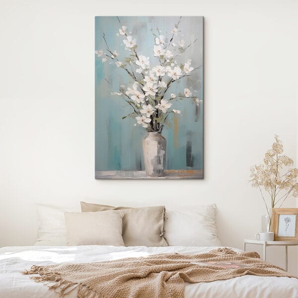 Peinture d'un vase avec des fleurs blanches Peinture d'un vase avec des fleurs blanches