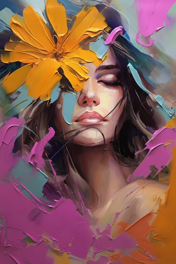 Peinture d'une femme avec des fleurs sur le visage Peinture d'une femme avec des fleurs sur le visage