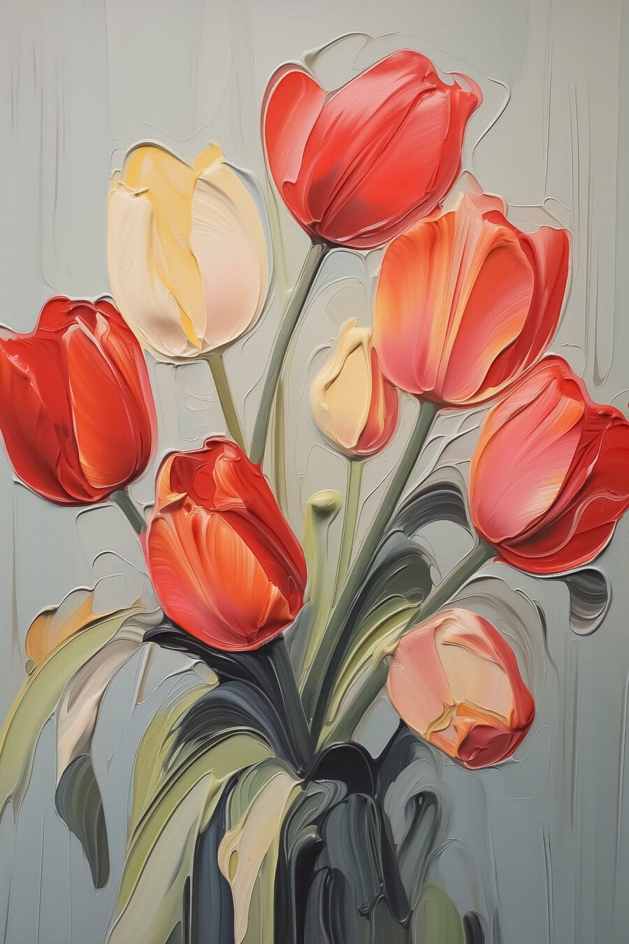 Peinture de tulipes sur fond gris Peinture de tulipes sur fond gris