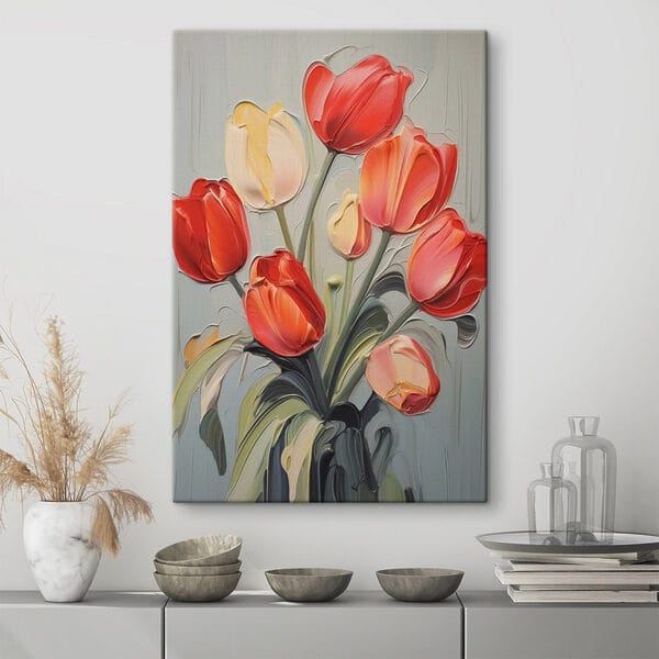 Peinture de tulipes sur fond gris Peinture de tulipes sur fond gris