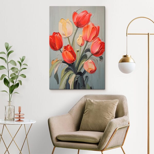 Peinture de tulipes sur fond gris Peinture de tulipes sur fond gris