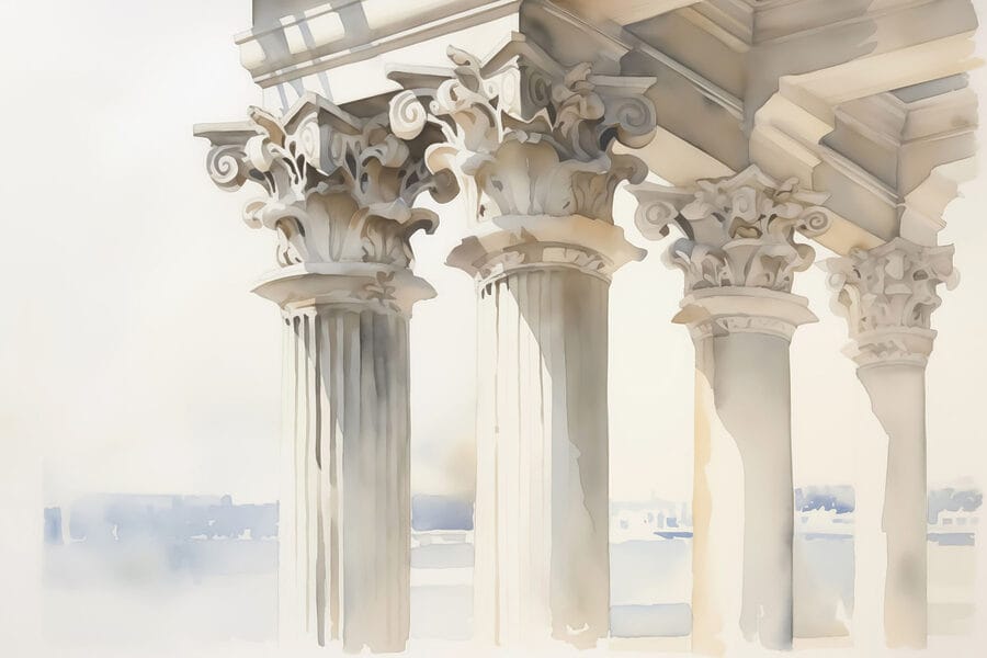 Aquarelle d'un bâtiment avec des piliers