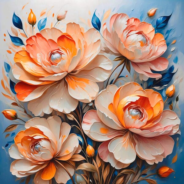 Peinture de fleurs sur fond bleu Peinture de fleurs sur fond bleu