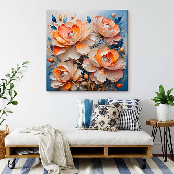 Peinture de fleurs sur fond bleu Peinture de fleurs sur fond bleu