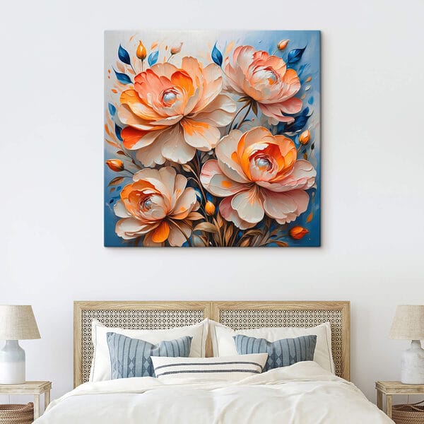 Peinture de fleurs sur fond bleu Peinture de fleurs sur fond bleu