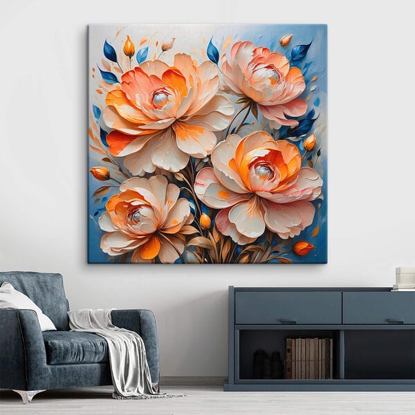 Peinture de fleurs sur fond bleu Peinture de fleurs sur fond bleu