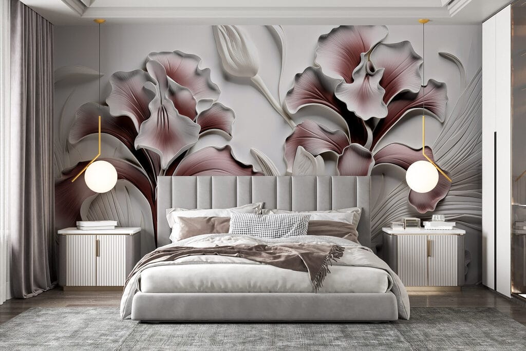 Wall with flowers and leaves