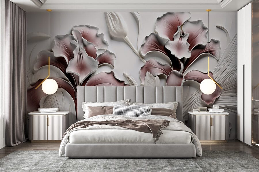 Mur avec fleurs et feuilles Mur avec fleurs et feuilles