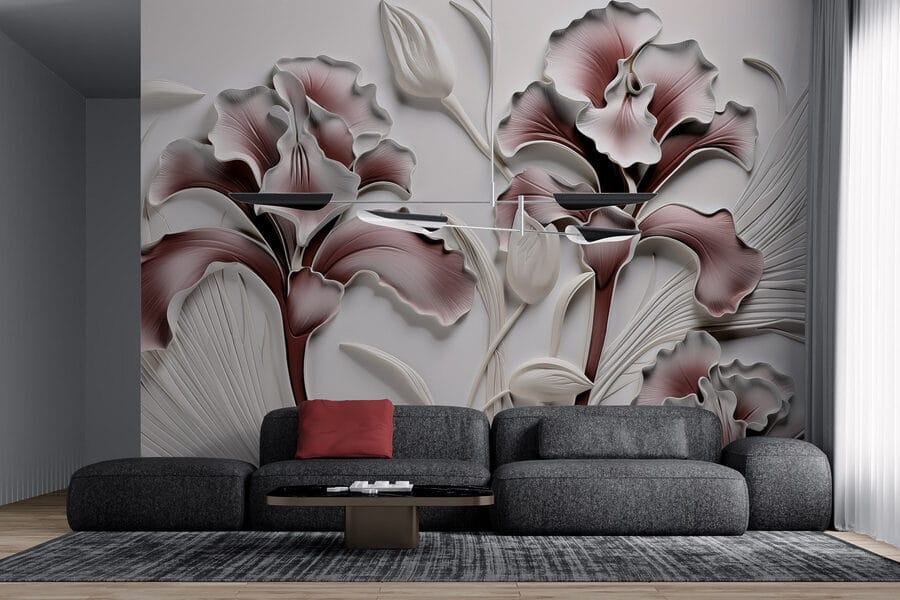 Mur avec fleurs et feuilles Mur avec fleurs et feuilles