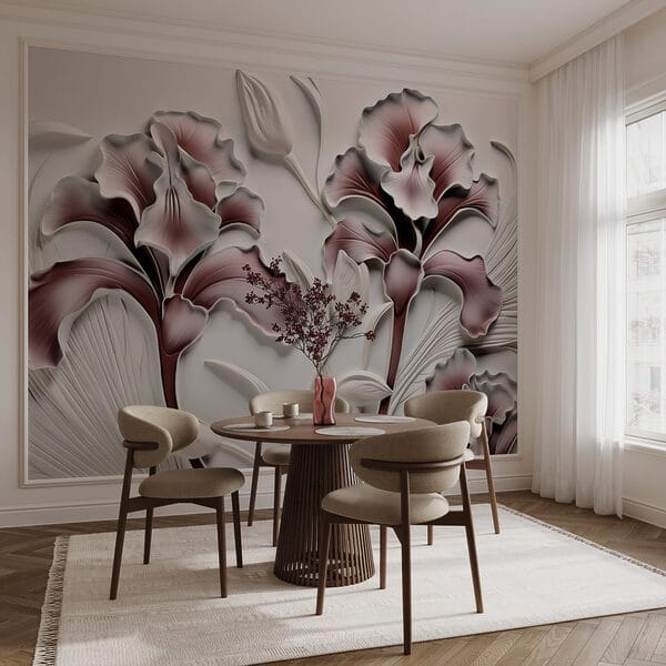 Mur avec fleurs et feuilles Mur avec fleurs et feuilles