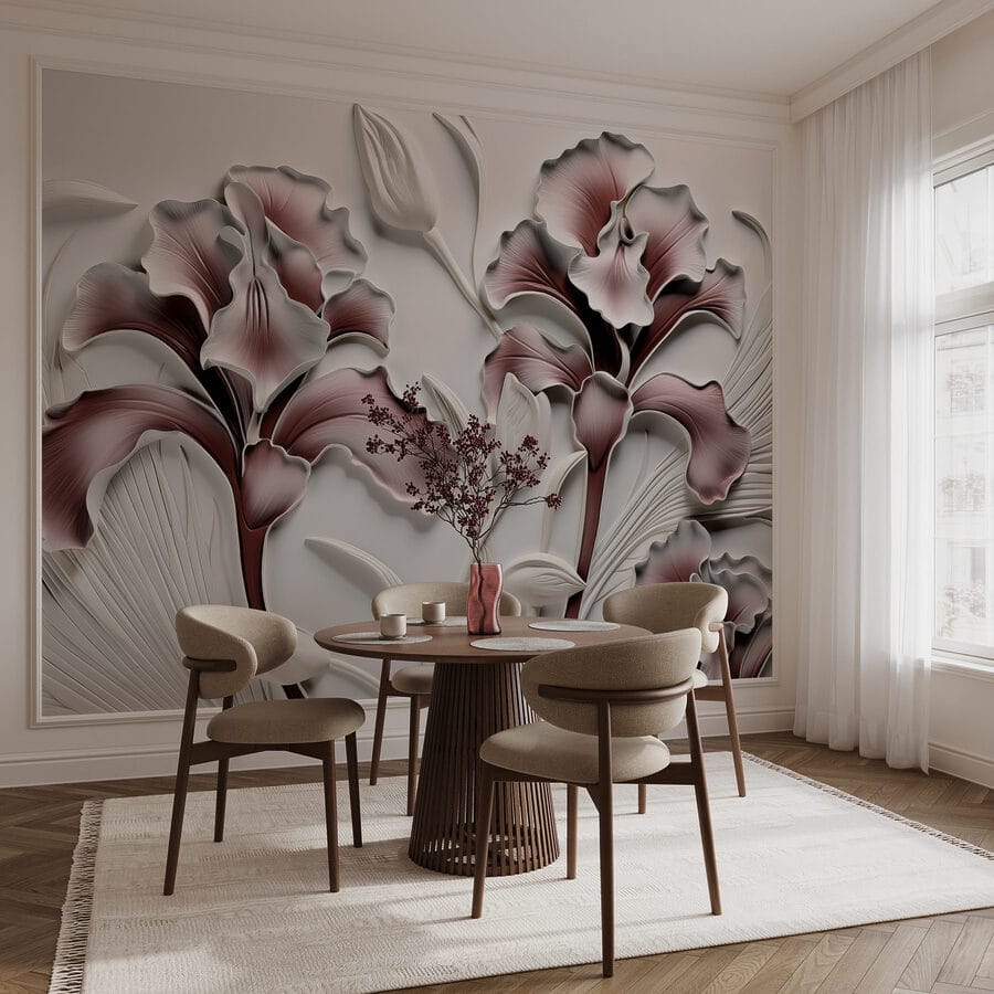 Mur avec fleurs et feuilles Mur avec fleurs et feuilles