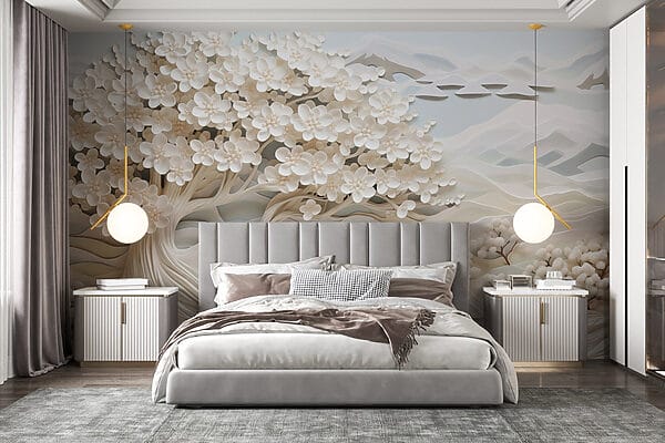 Arbre blanc avec des fleurs blanches et une rivière w02974pib6r 600x400 - Arbre blanc avec des fleurs blanches et une rivière