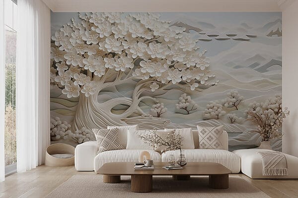 Arbre blanc avec des fleurs blanches et une rivière w02974pig2mr 600x400 - Arbre blanc avec des fleurs blanches et une rivière