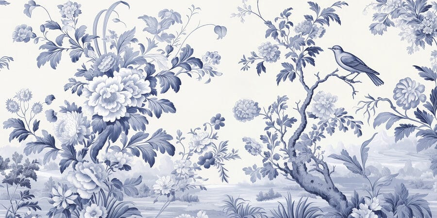 Motif floral bleu et blanc
