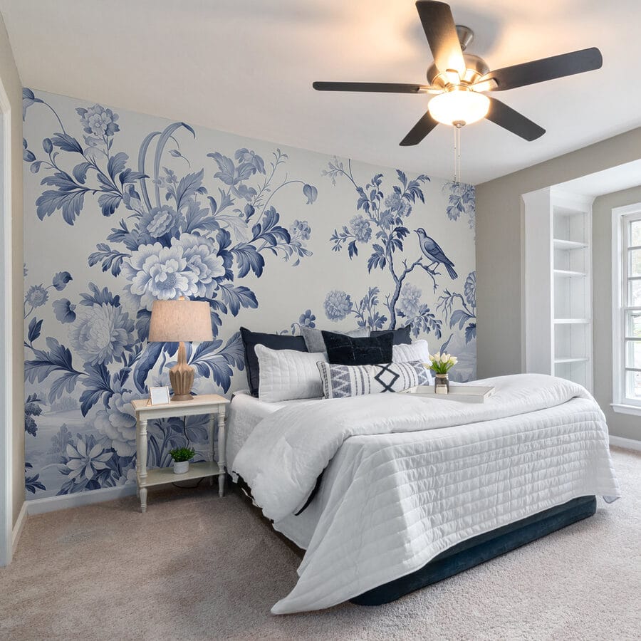 Motif floral bleu et blanc