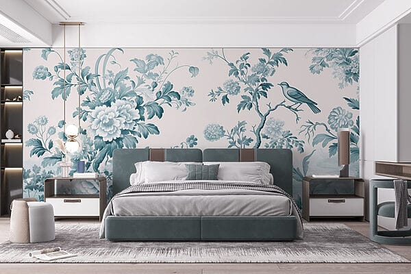 Papier peint avec des fleurs et des arbres Papier peint avec des fleurs et des arbres