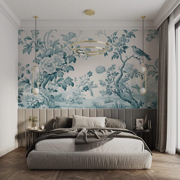 Papier peint avec des fleurs et des arbres Papier peint avec des fleurs et des arbres