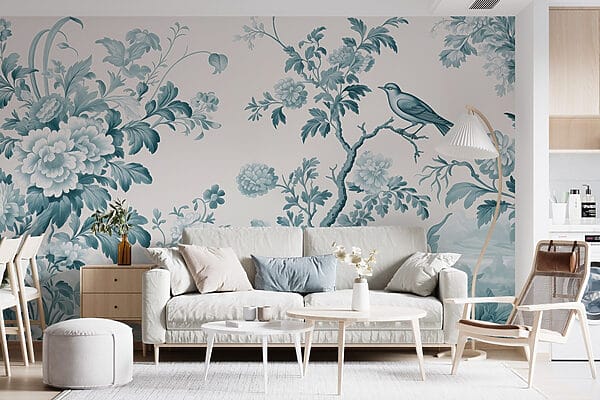 Papier peint avec des fleurs et des arbres Papier peint avec des fleurs et des arbres
