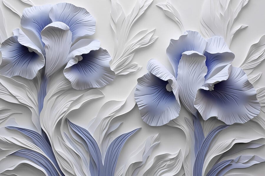 Fleurs en papier blanc et bleu