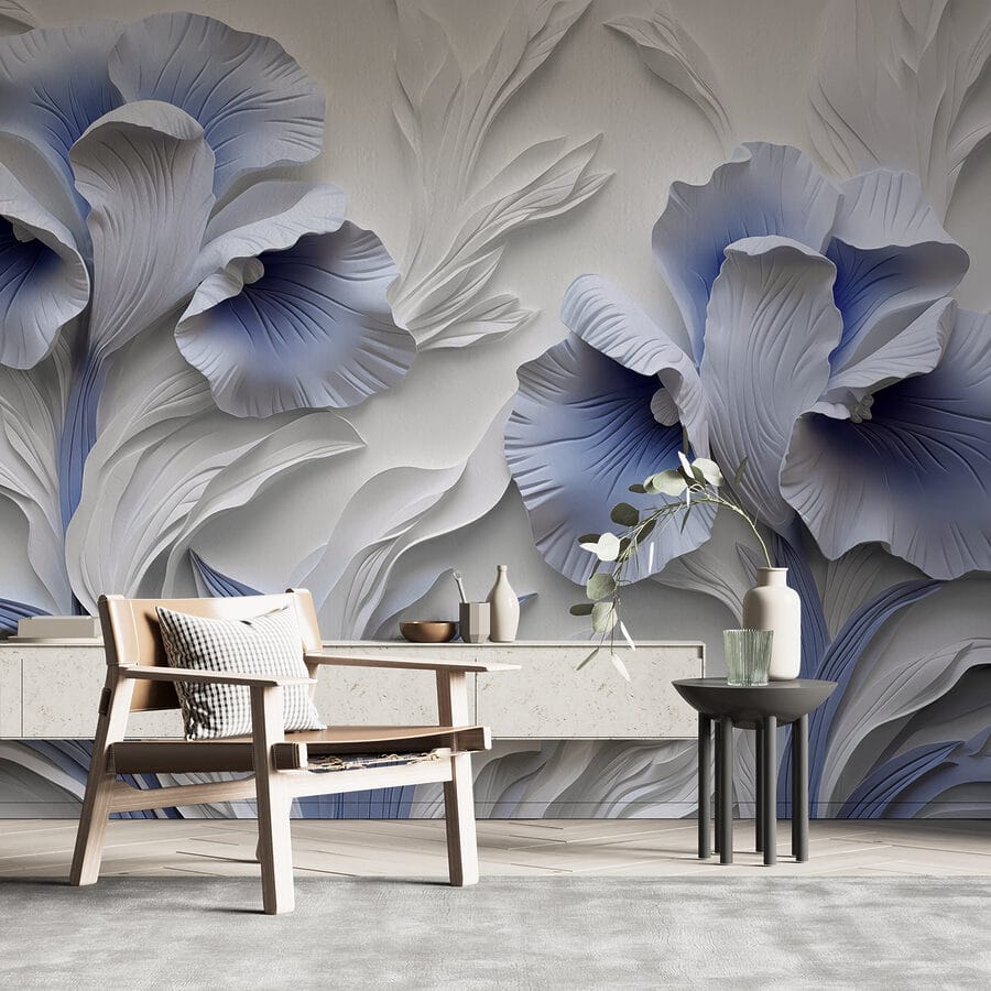 Fleurs en papier blanc et bleu