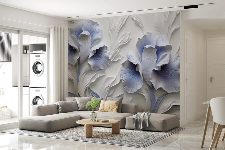 Fleurs en papier blanc et bleu