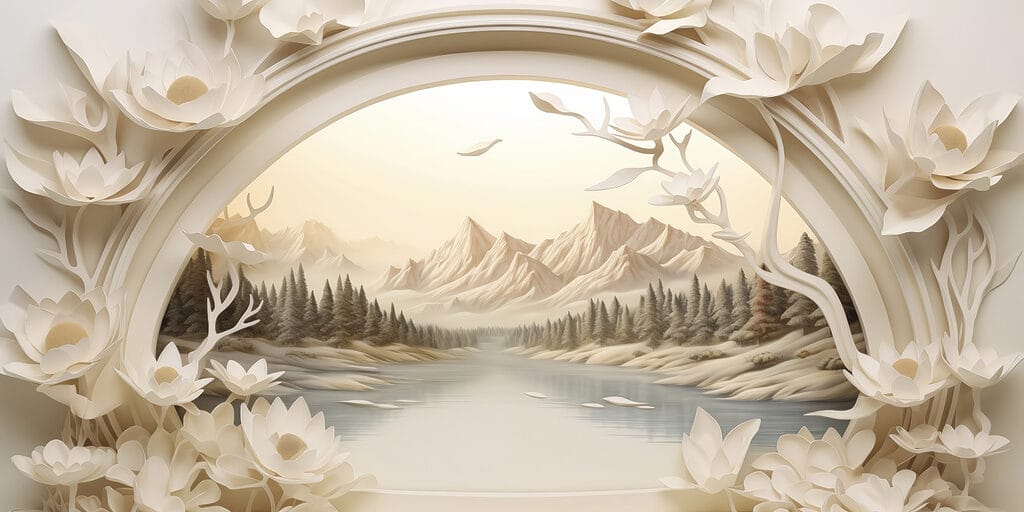 Papier peint avec une rivière et des arbres Papier peint avec une rivière et des arbres