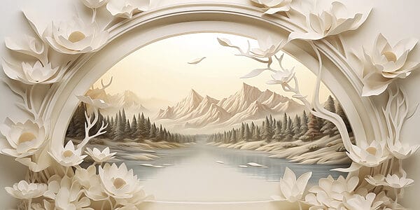 Papier peint avec une rivière et des arbres Papier peint avec une rivière et des arbres