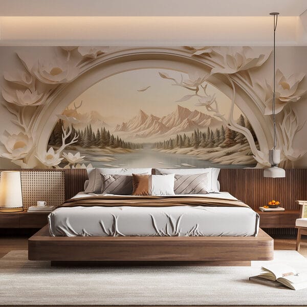 Papier peint avec une rivière et des arbres Papier peint avec une rivière et des arbres
