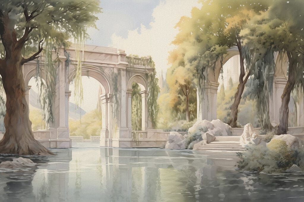 Eau avec arbres et arches Eau avec arbres et arches