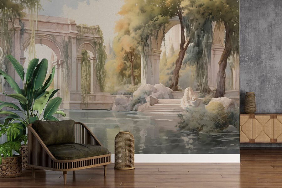 Eau avec arbres et arches