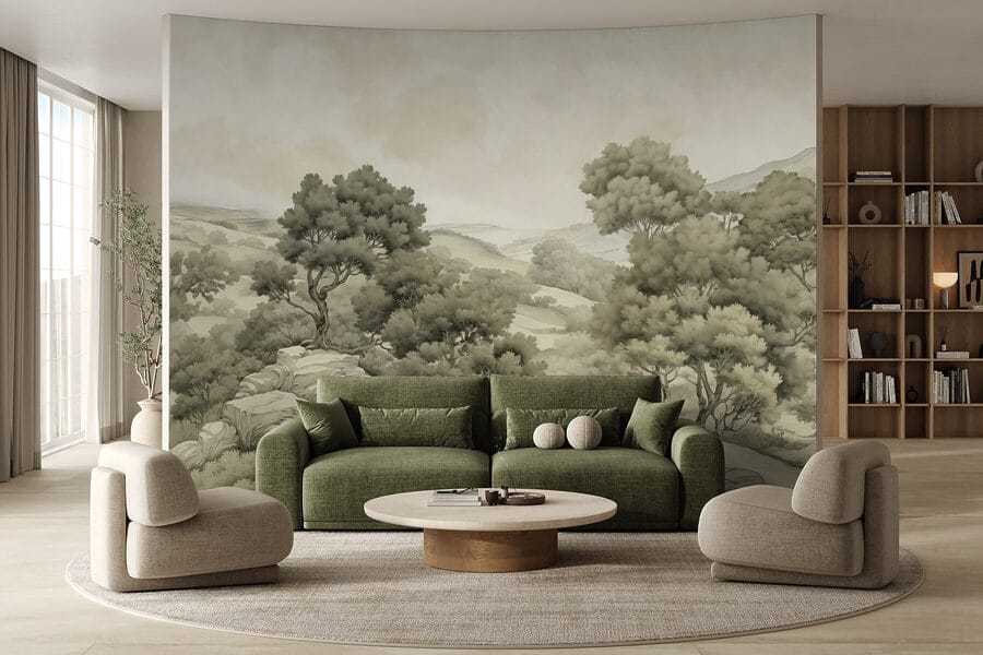 Paysage avec arbres et rochers