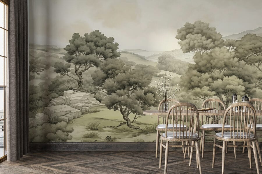 Paysage avec arbres et rochers