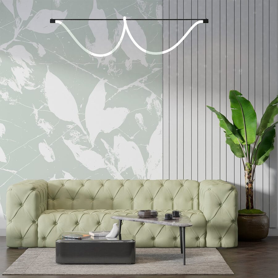Feuilles blanches sur fond vert clair
