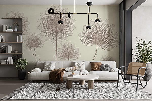 Groupe de fleurs avec des lignes et des points Groupe de fleurs avec des lignes et des points