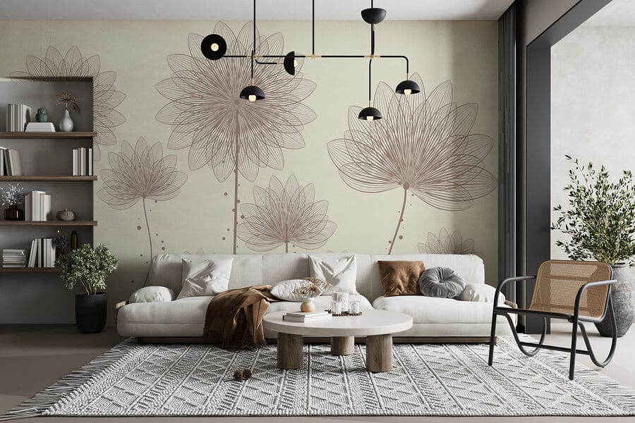 Groupe de fleurs avec des lignes et des points Groupe de fleurs avec des lignes et des points
