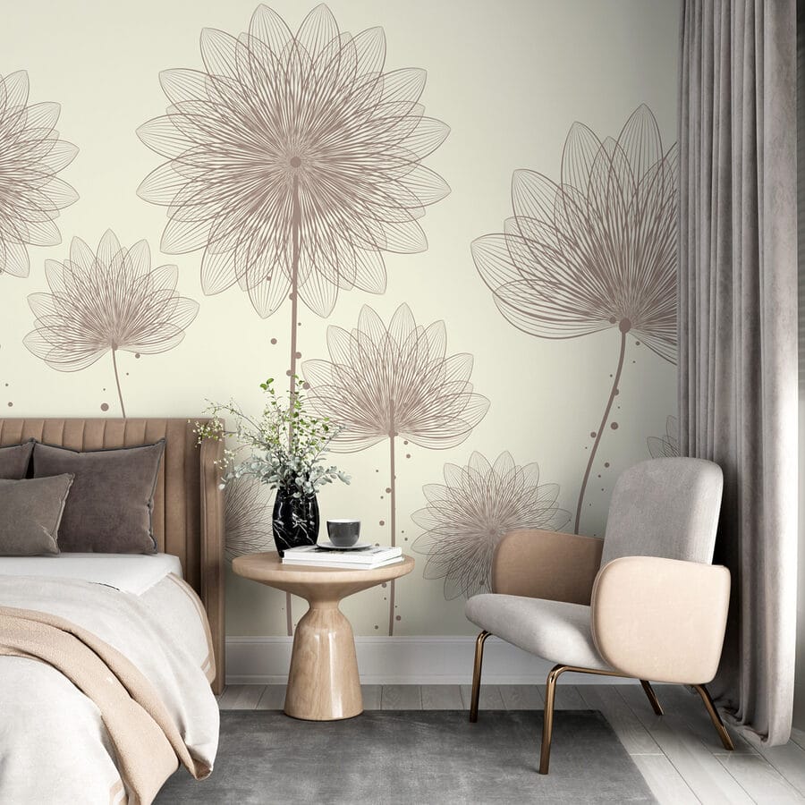 Groupe de fleurs avec des lignes et des points Groupe de fleurs avec des lignes et des points