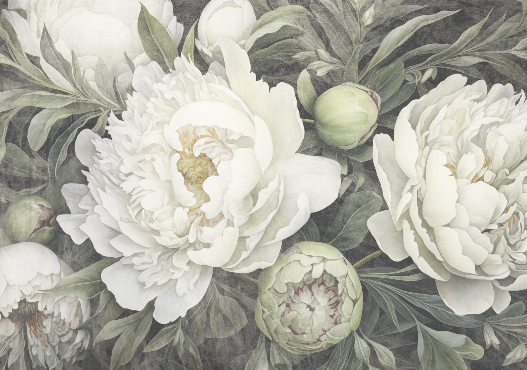 Delicate white peonies in bloom