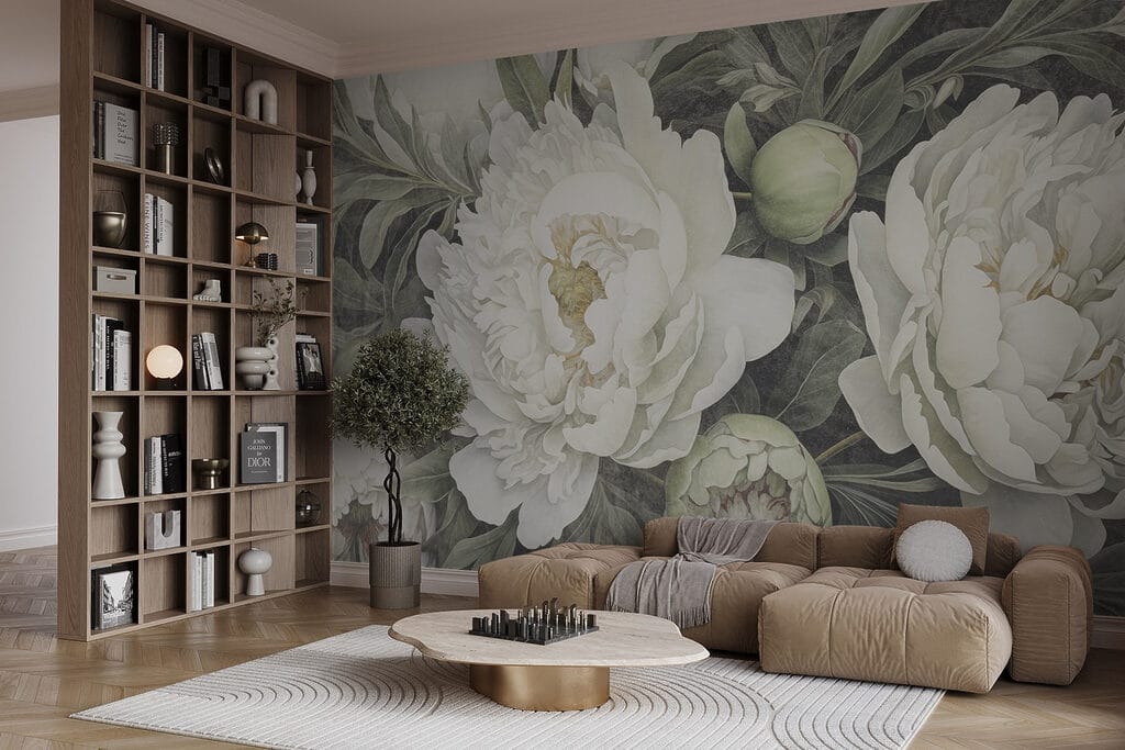 Delicate white peonies in bloom