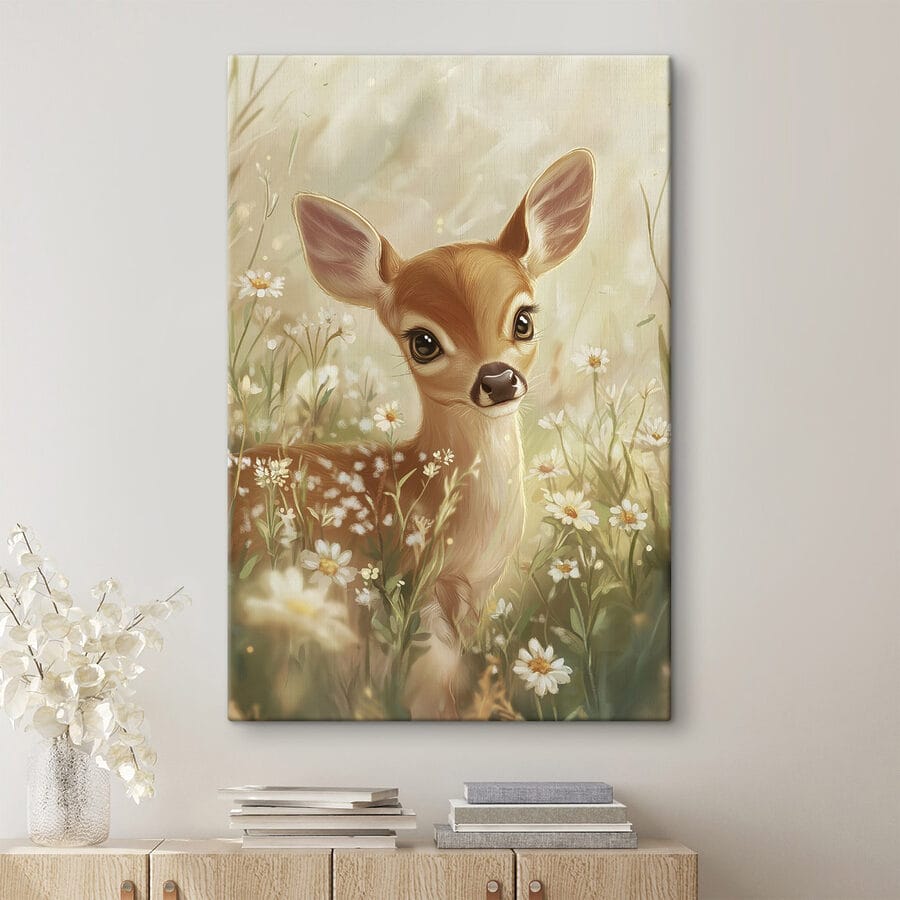 Bébé cerf dans un champ de fleurs